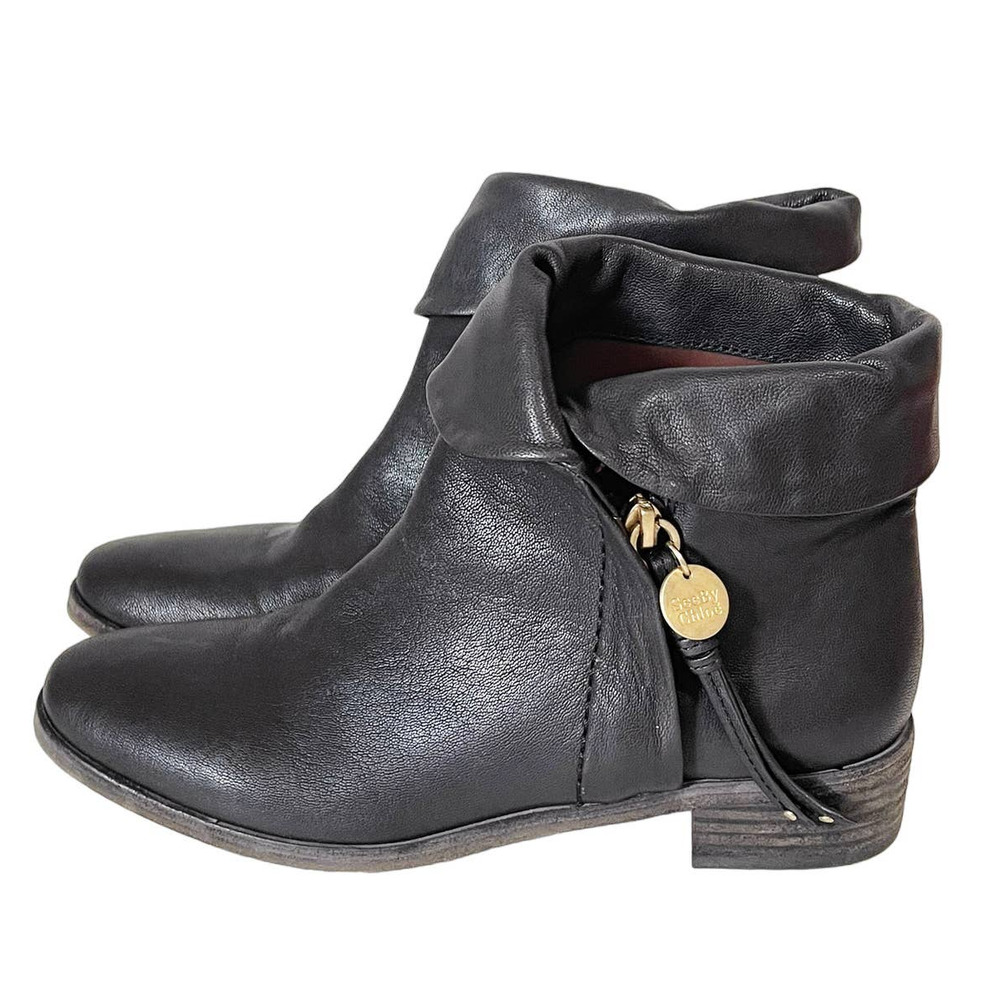 SEE BY CHLOE Masha Leather Ankle Boots in Black Size 38/8